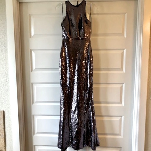 New LULUS Notorious Pewter Sequin Maxi Sleeveless Formal Dress XS - Picture 4 of 7